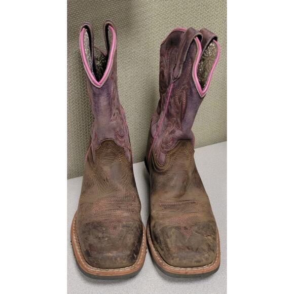 Dan Post Kids Majesty Leather Youth Boot Size 2D Brown Pink Purple - Picture 2 of 8